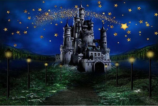 Fox Fabric/Vinyl Night Star Sky Castle Children Halloween Backdrop