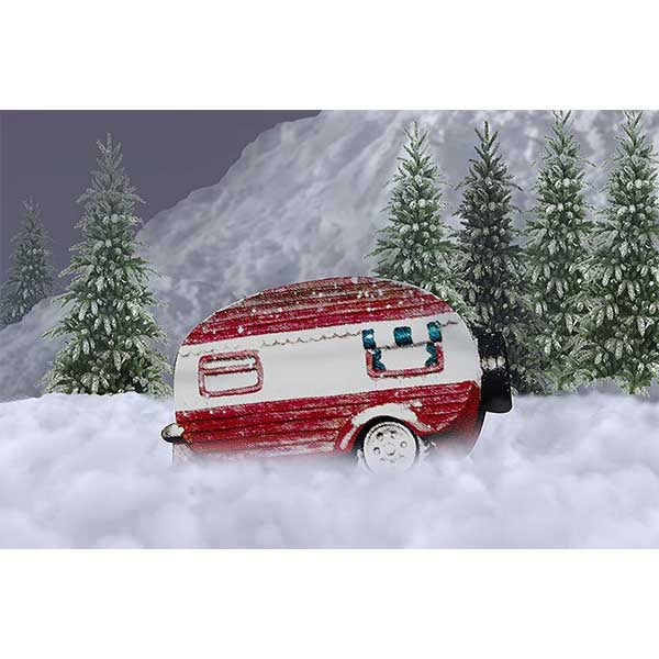 Fox Rolled Snow Christmas Tress FarmVinyl Photo Backdrop - Foxbackdrop