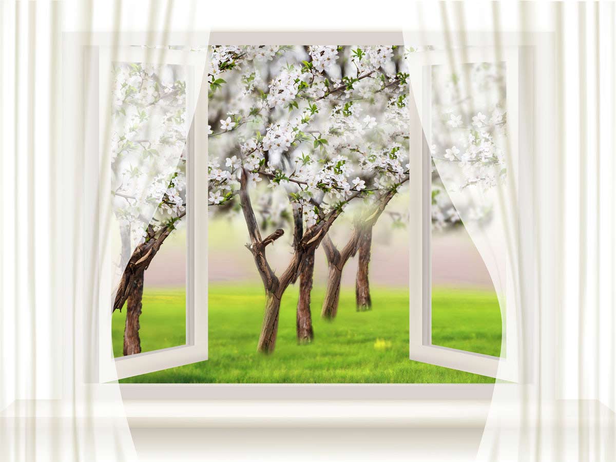 Fox Rolled Window Flowers Trees Vinyl Spring Backdrop - Foxbackdrop