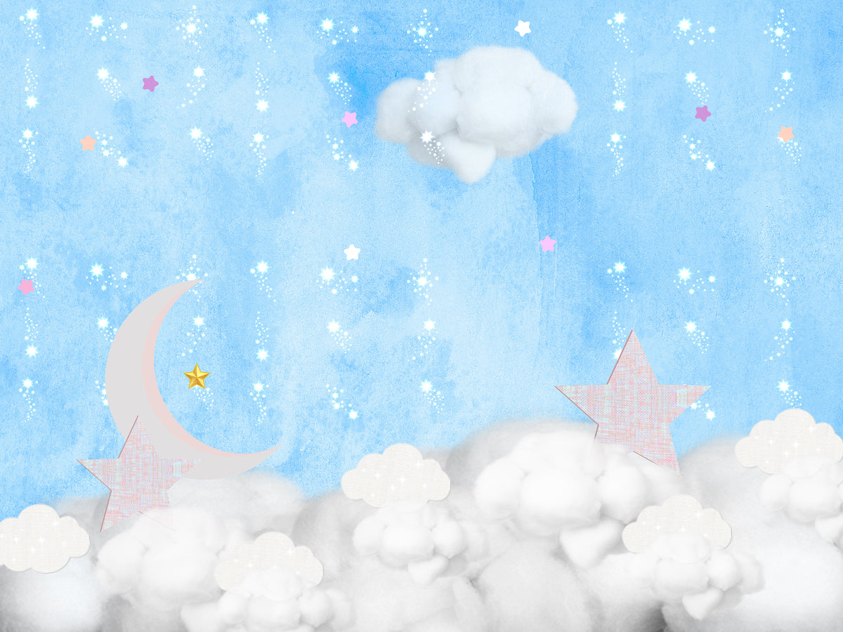 Fox Blue Clouds Stars Children Birthday Vinyl Backdrop - Foxbackdrop