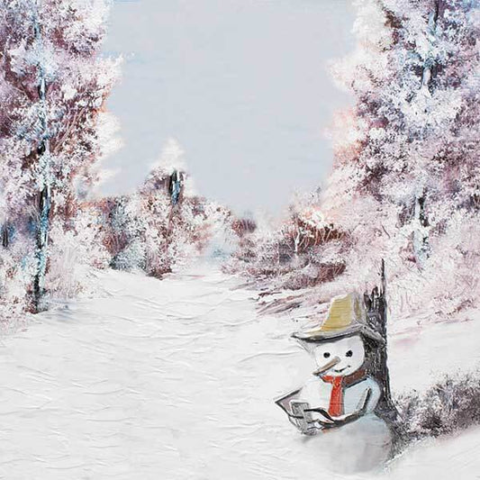 Fox Rolled Winter Snowman Trees Outdoor Vinyl Backdrop - Foxbackdrop