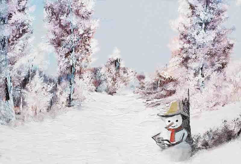 Fox Rolled Winter Snowman Trees Outdoor Vinyl Backdrop - Foxbackdrop