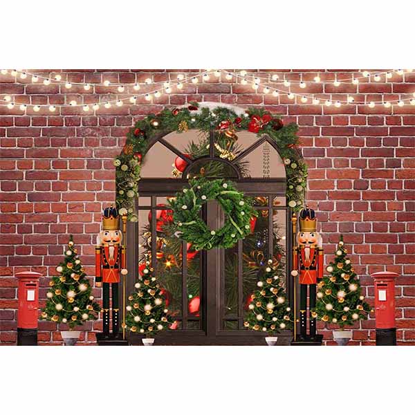 Fox Rolled Christmas Doors Lights Vinyl Backdrops - Foxbackdrop