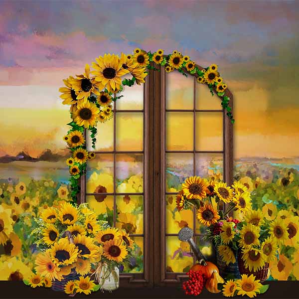 Fox Rolled Yellow Sunflowers Floral Vinyl Backdrops - Foxbackdrop
