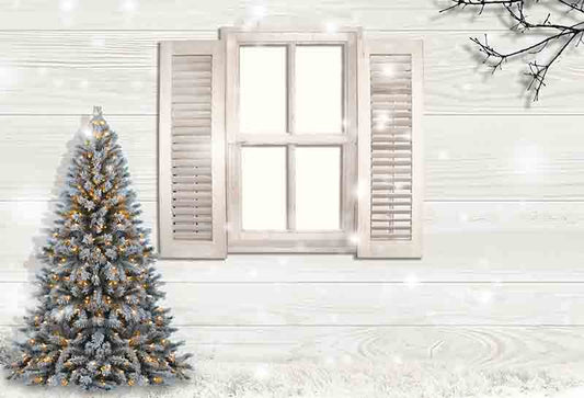 Fox Rolled Wood Window Christmas Trees Vinyl Backdrop - Foxbackdrop