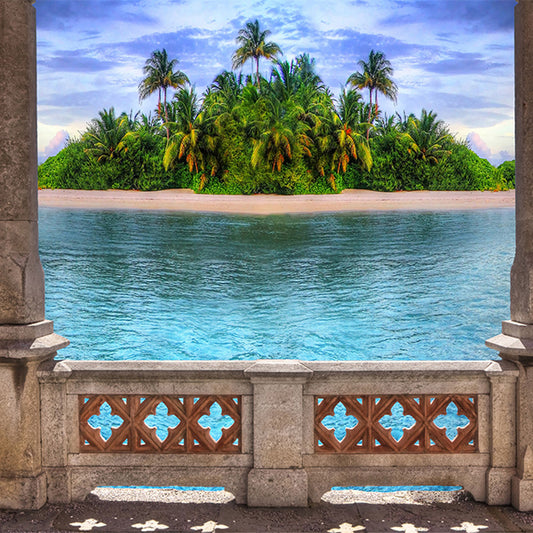 Fox Island River Stone Pillar Trees Vinyl Backdrop - Foxbackdrop
