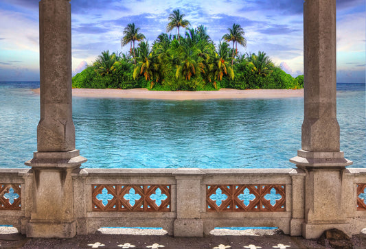 Fox Island River Stone Pillar Trees Vinyl Backdrop - Foxbackdrop