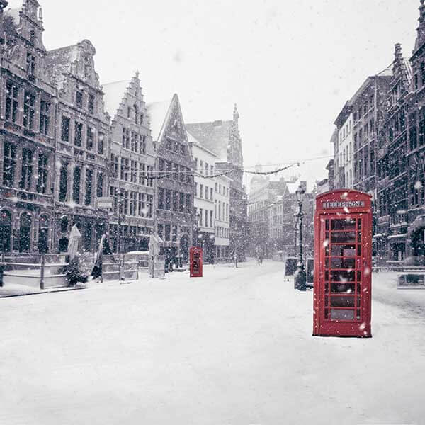 Fox Rolled Winter Snow Avenue Building Vinyl Backdrops - Foxbackdrop