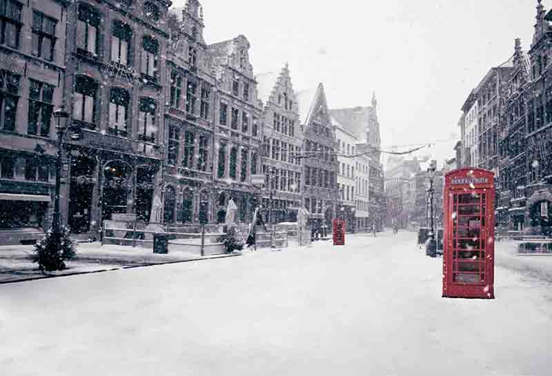 Fox Rolled Winter Snow Avenue Building Vinyl Backdrops - Foxbackdrop