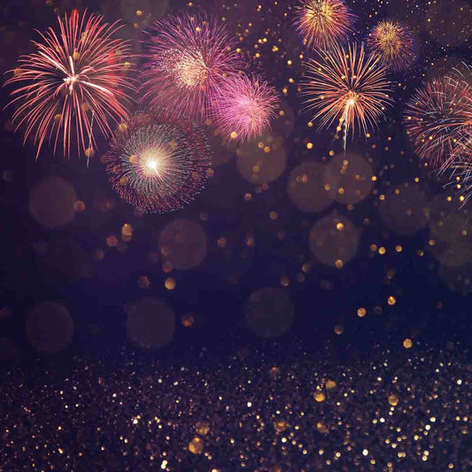 Fox Rolled New Year Colorful Fireworks Vinyl Backdrop - Foxbackdrop