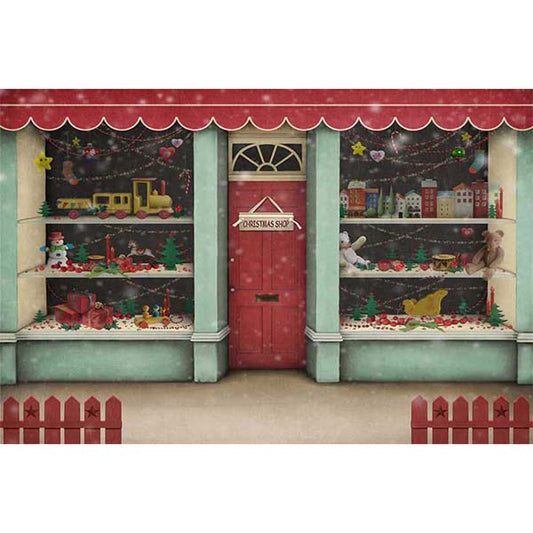 Fox Rolled Christmas Shop Vinyl Photos Backdrop - Foxbackdrop