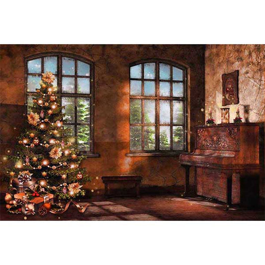 Fox Rolled Retro Christmas Trees Vinyl Photo Backdrop - Foxbackdrop