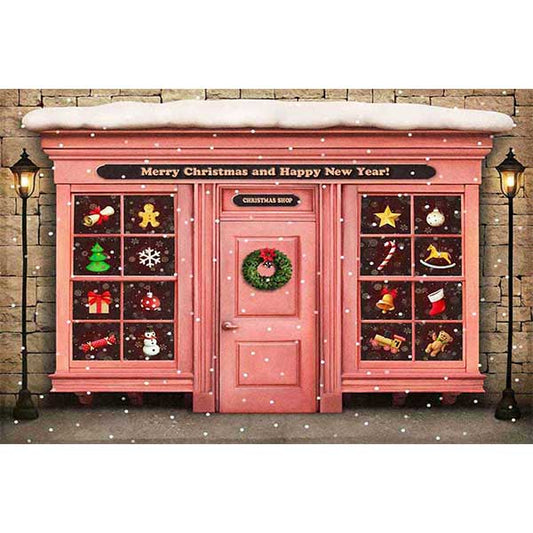 Fox Rolled Christmas Pink Store Vinyl Photo Backdrop - Foxbackdrop