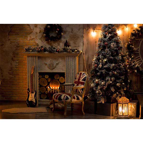 Fox Rolled Christmas Trees Fireplace Vinyl Backdrops for Photography - Foxbackdrop
