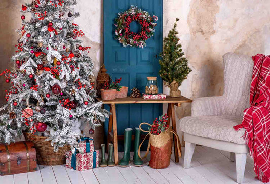 Fox Rolled Christmas Trees Vinyl Photography Backdrop - Foxbackdrop