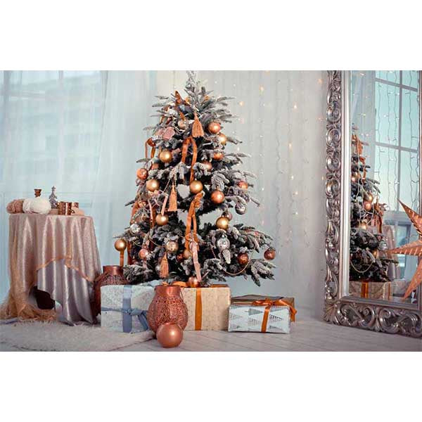 Fox Rolled Christmas Golden Trees Vinyl Photo Backdrop - Foxbackdrop