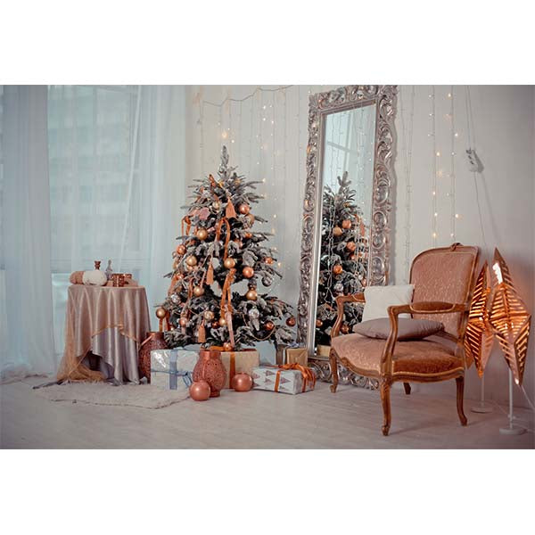 Fox Rolled Christmas Golden Trees Vinyl Photo Backdrop - Foxbackdrop