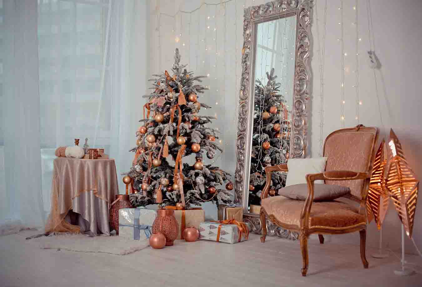 Fox Rolled Christmas Golden Trees Vinyl Photo Backdrop - Foxbackdrop