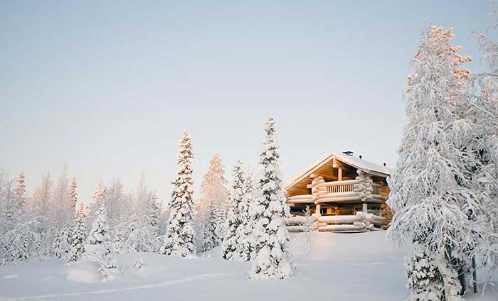 Fox Rolled Winter Snow Cabin Vinyl Photography Backdrop - Foxbackdrop