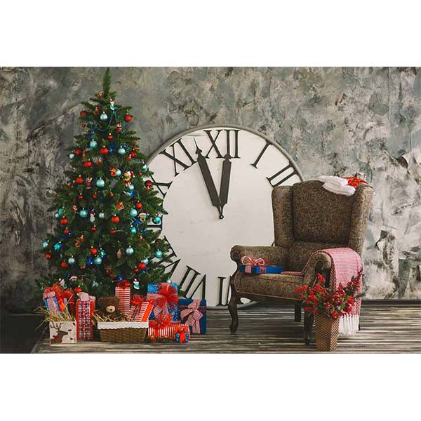Fox Rolled Christmas Tree Chair Vinyl Photo Backdrop - Foxbackdrop
