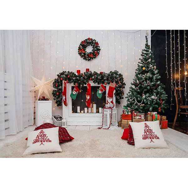 Fox Rolled Christmas Trees Lights Indoor Vinyl Backdrop - Foxbackdrop