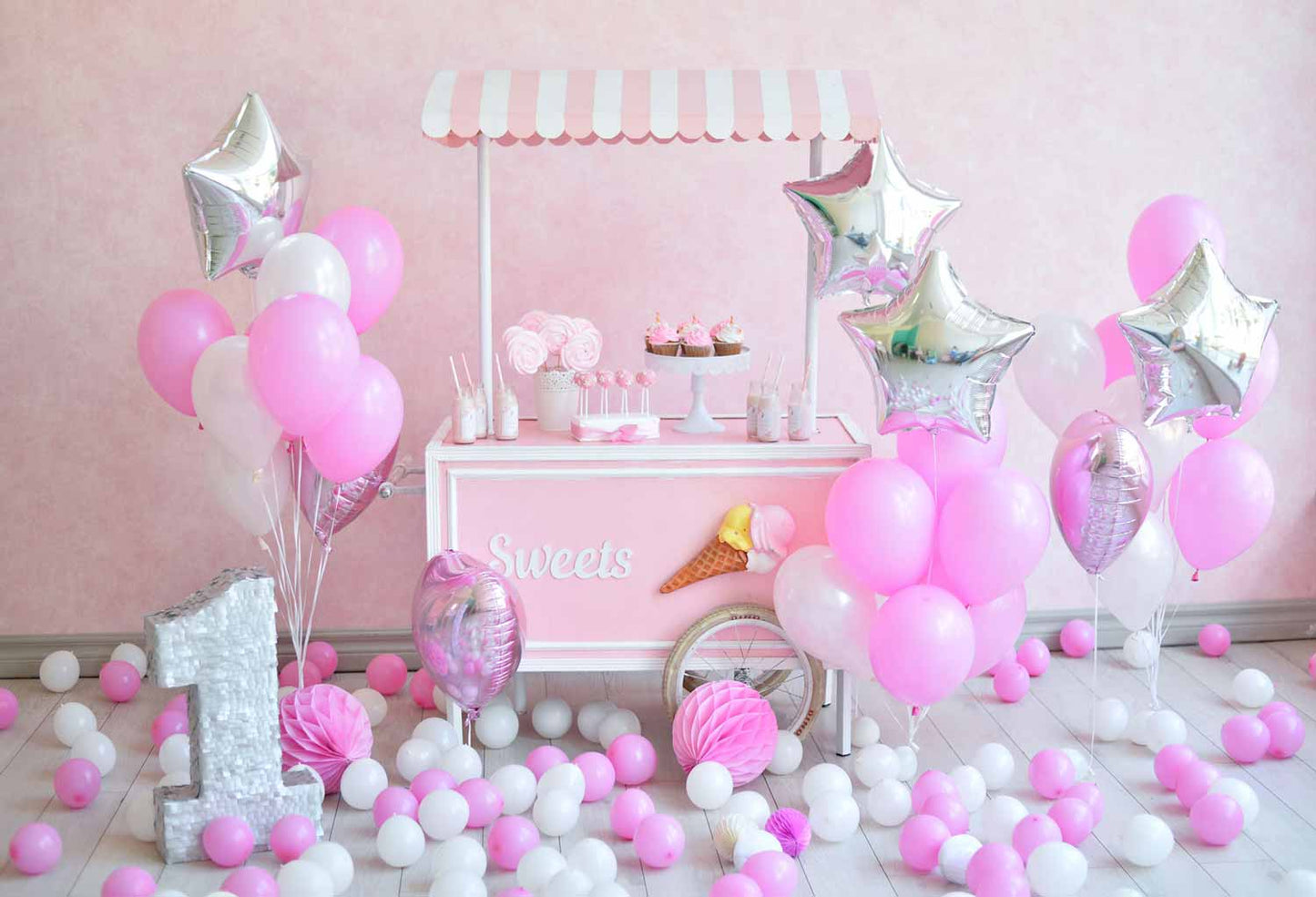 Fox Rolled Pink Cake Smash Balloons Vinyl Photo Backdrop - Foxbackdrop