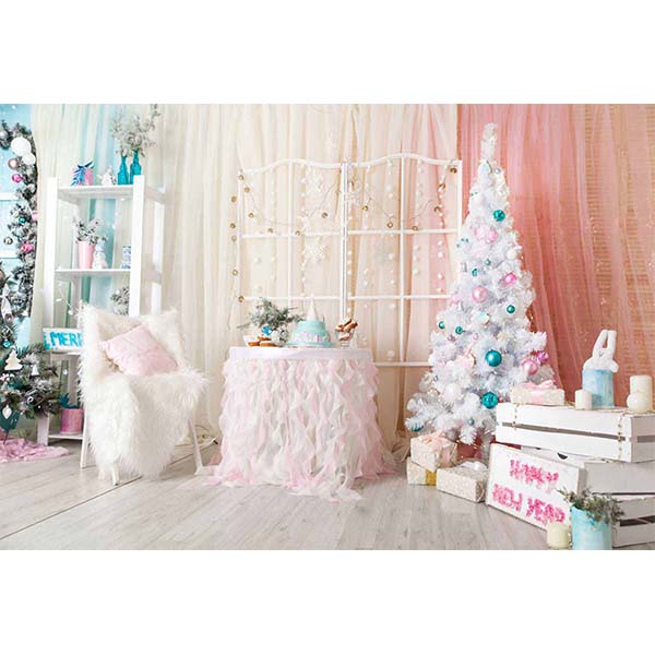 Fox Rolled Pink White Christmas Vinyl Photography Backdrop - Foxbackdrop