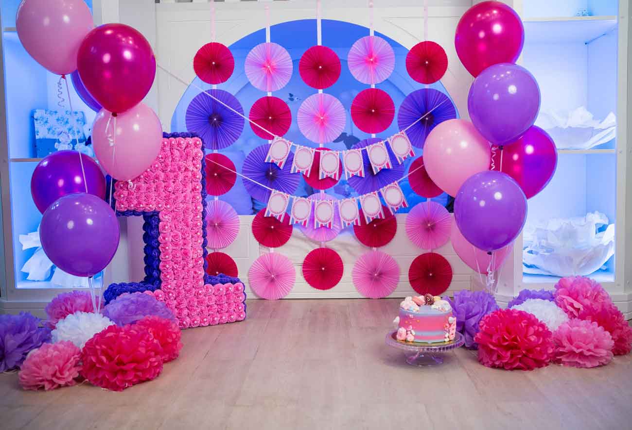 Fox Rolled Pink Balloons Girls Birthday Party Vinyl Backdrops - Foxbackdrop
