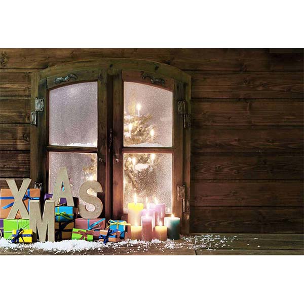 Fox Rolled Wood Rustic Window Christmas Vinyl Backdrop - Foxbackdrop