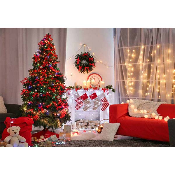 Fox Rolled Shiny Christmas Trees Lights Sock Vinyl Backdrop - Foxbackdrop