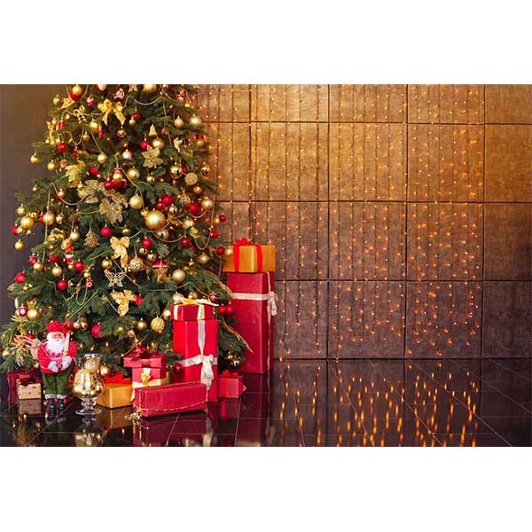 Fox Rolled Christmas Trees Lights Vinyl Backdrops - Foxbackdrop