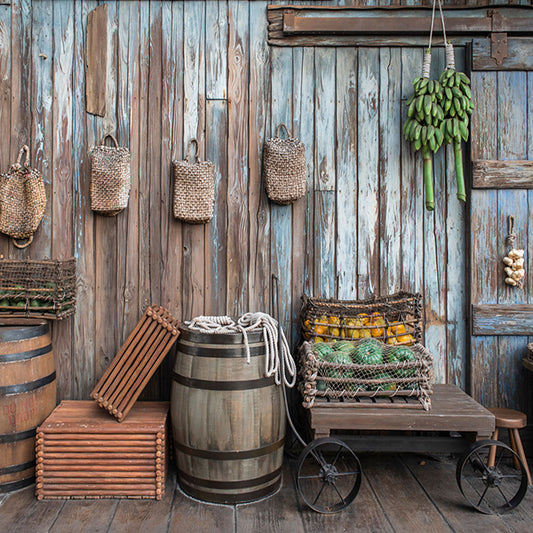 Fox Wood Inside Room Barrel fruit Vinyl Backdrop - Foxbackdrop