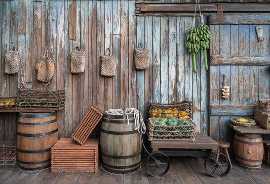 Fox Wood Inside Room Barrel fruit Vinyl Backdrop - Foxbackdrop