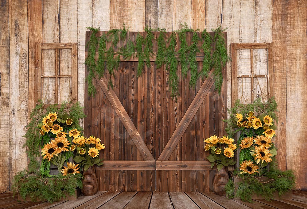 Fox Retro Wood Sunflowers Vinyl Spring Backdrop Designed by Jia Chan - Foxbackdrop
