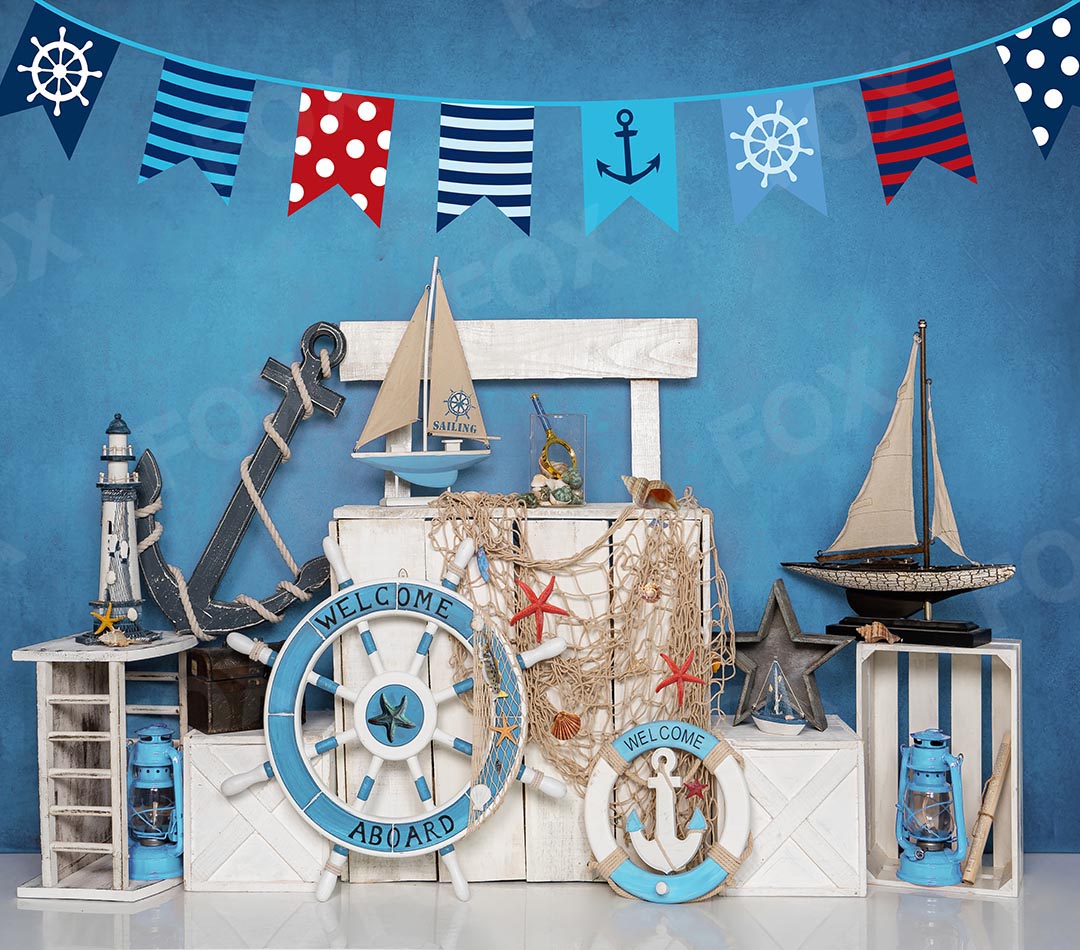 Fox Summer Voyage Vinyl Children Boy Photoshoot Backdrop Designed by Jia Chan - Foxbackdrop