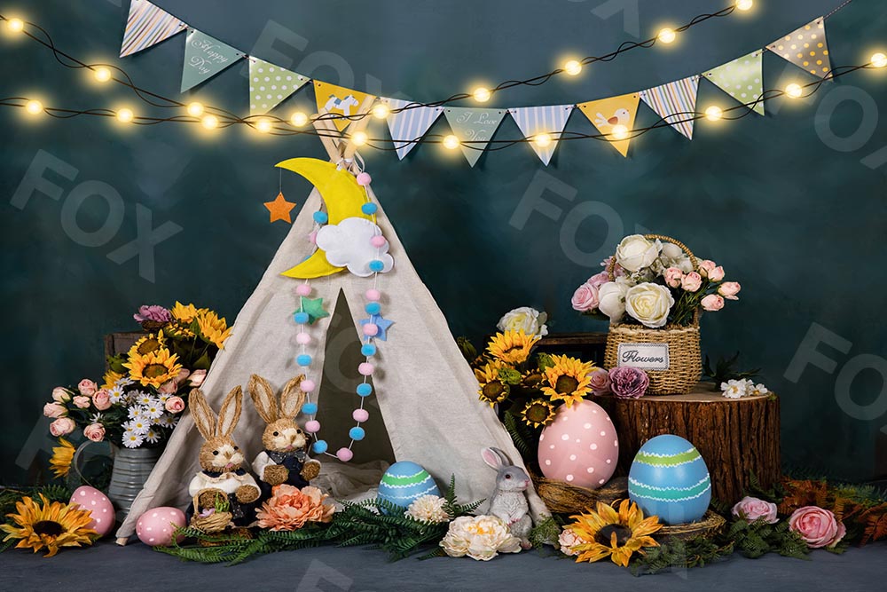 Fox Rolled Easter Day Lights Vinyl Children Backdrop Designed by Jia Chan - Foxbackdrop
