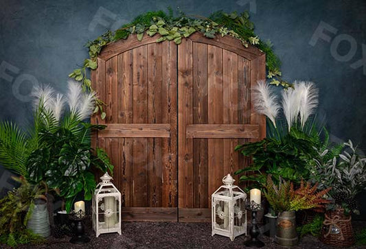 Fox Green Plants Wooden Door Vinyl Spring Backdrop Designed by Jia Chan - Foxbackdrop