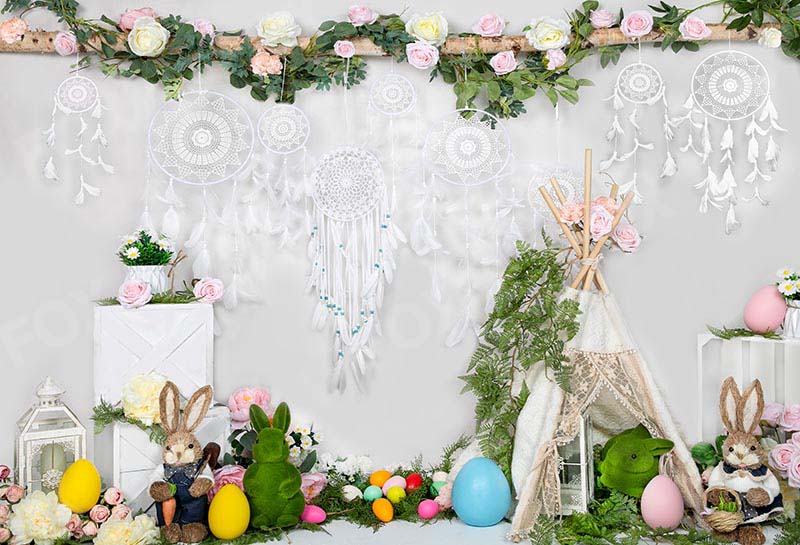 Fox Spring Easter Vinyl Backdrop for Children Photography Designed by Jia Chan - Foxbackdrop