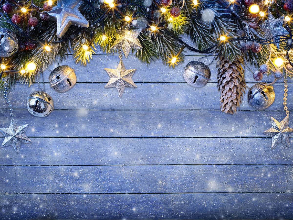 Fox Christmas Lights Decorations Wood Vinyl Backdrop - Foxbackdrop