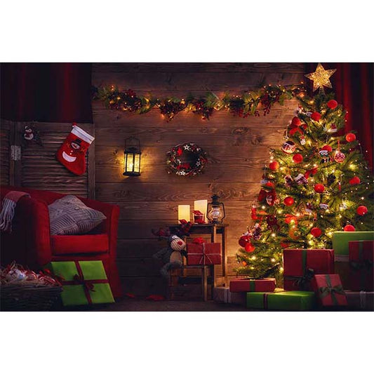 Fox Rolled Christmas Trees Sofa Thick Vinyl Backdrop - Foxbackdrop