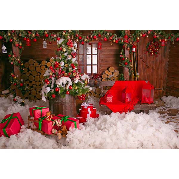 Fox Christmas Trees Gift Rolled Vinyl Backdrop - Foxbackdrop