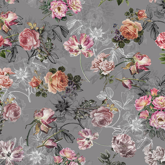 Fox Rolled Grey Background Light Pink Flowers Vinyl Backdrop - Foxbackdrop