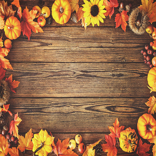 Fox Rolled Wood Thanksgiving Vinyl Photos Backdroop - Foxbackdrop