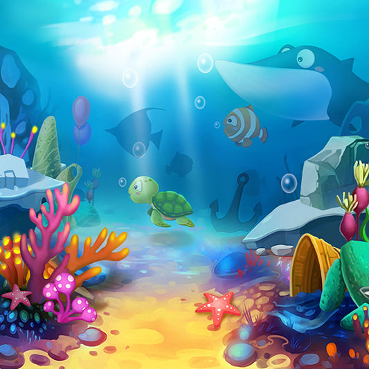 Fox Cartoon Under the Sea Fish Vinyl Children Backdrop - Foxbackdrop