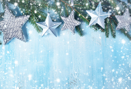 Fox Christmas Silver Stars Vinyl Photos Backdrop - Foxbackdrop