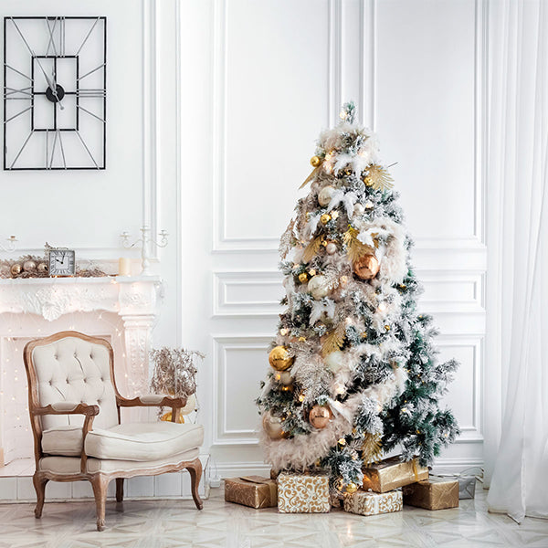 Fox Christmas Tree Gifts White Wall Vinyl Backdrops - Foxbackdrop