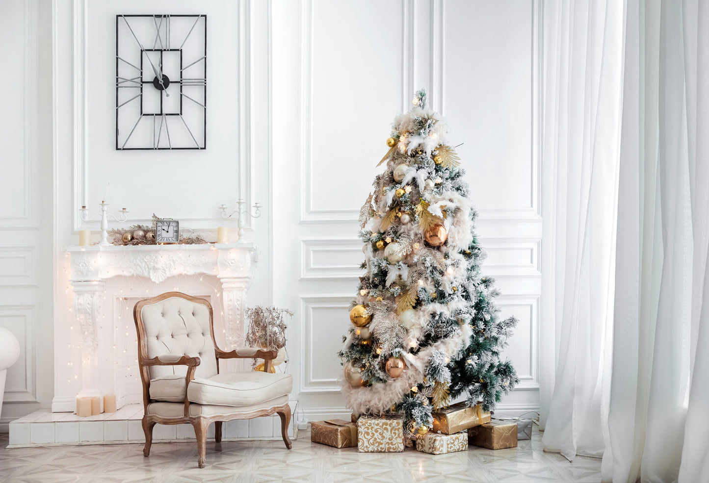 Fox Christmas Tree Gifts White Wall Vinyl Backdrops - Foxbackdrop