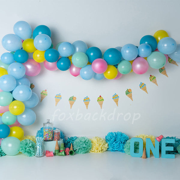 Fox Children Balloons Cake Smash Backdrop Design by Kali - Foxbackdrop