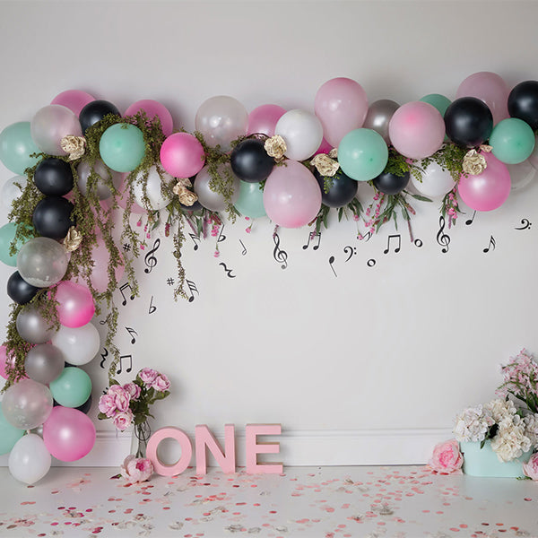 Fox Balloons Girls Birthday Cake Smash Backdrop Design by Kali - Foxbackdrop