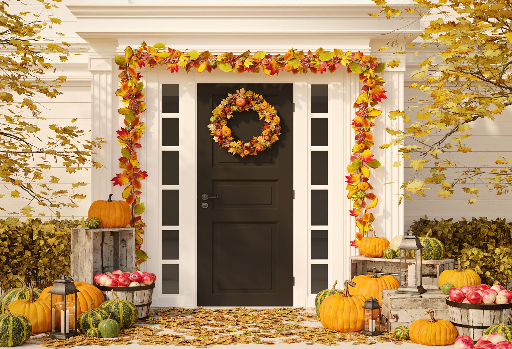 Fox Rolled Thanksgiving Day Front Door Vinyl Backdrops - Foxbackdrop